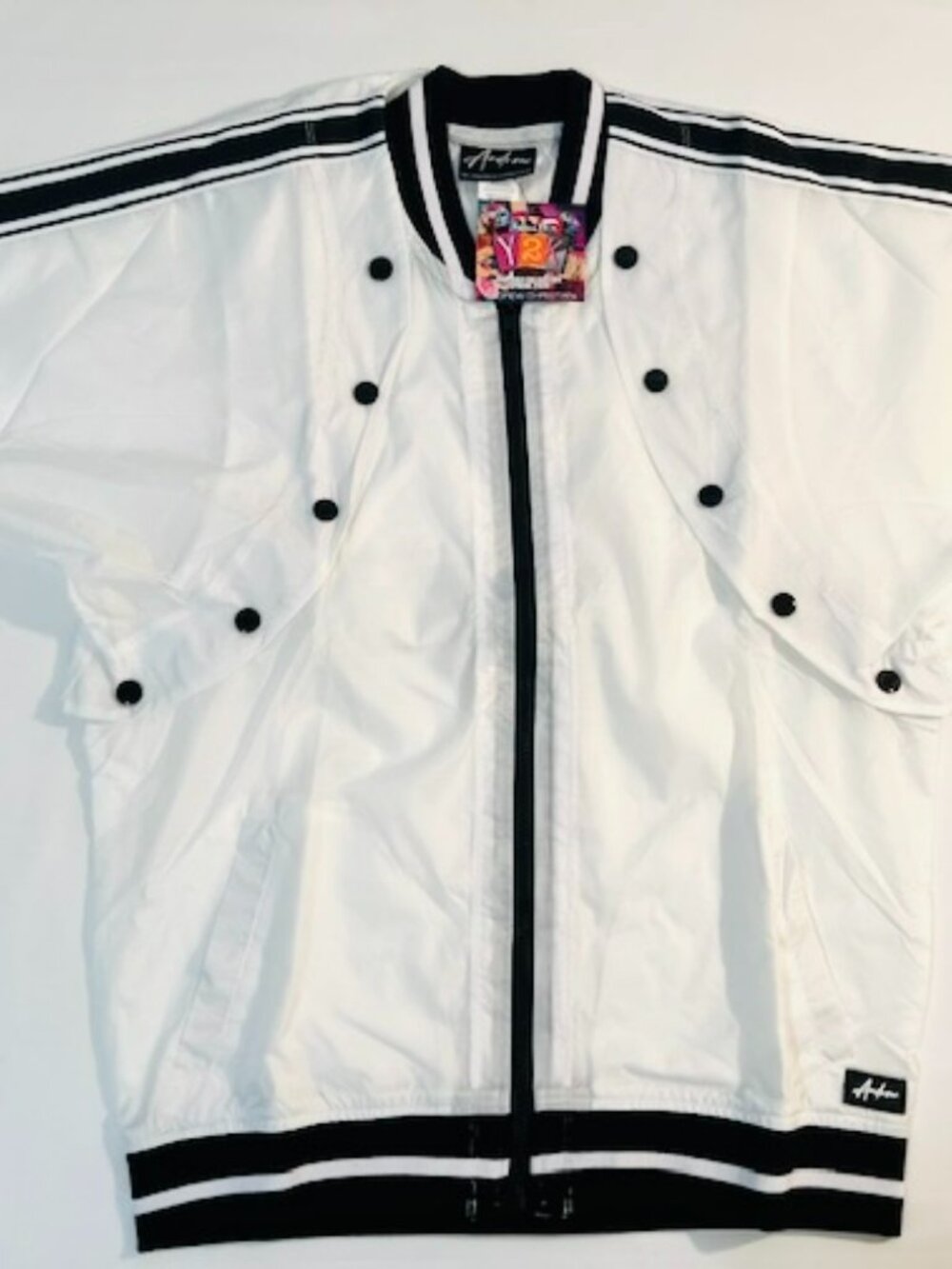 Andrew Christian Size M 100% Nylon Semi Sheer Snap Windbreaker -White/Black